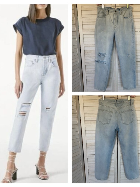 Frame Denim Denim - Frame Denim Light Blue Straight Leg Distressed Button Fly Jeans SZ 28